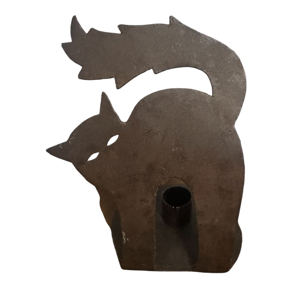 VTG Metal Cat Candle Holder Arched Back Halloween Decor 6.5in